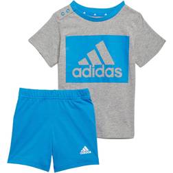 adidas Infant Essentials Tee & Shorts Set - Medium Grey Heather/Bright Blue (H65822)