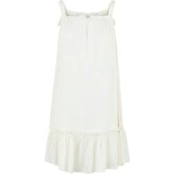 Pieces tie shoulder smock mini beach dress in cream-White