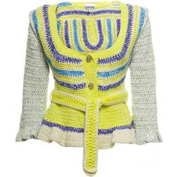 Ganni Novelty Crocheted Belted Cardigan Egret