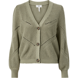 Object cotton blend knitted cardigan in sage LGREEN