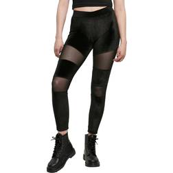 Urban Classics Women's Ladies Velvet Tech Mesh Leggings, Black