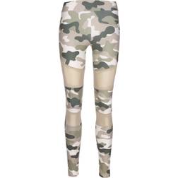 Urban Classics Women's Ladies Tech Leggings Comfortable Sport Pants, Stretchy Workout Trousers with Military Print and Mesh Inserts, Regular Skinny Fit, duskrose camo