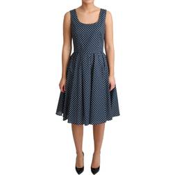 Dolce & Gabbana Dotted Cotton A-Line Gown Dress - Blue