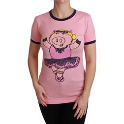 Dolce & Gabbana Year OF THE PIG Top Cotton T-shirt Pink, Dame IT