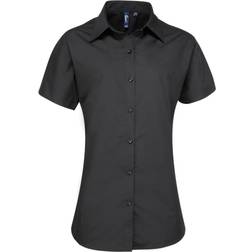 Premier Womens/Ladies Supreme Heavy Poplin Short Sleeve Work Shirt (14) (Black)