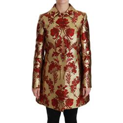 Dolce & Gabbana Elegant Gold Floral Brocade Trench Coat Flerfarvet