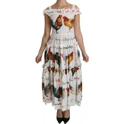 Dolce & Gabbana Women's Rooster Sheath Midi Cotton Dress DR2140 IT44