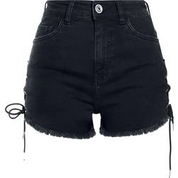 Urban Classics Highwaist Denim Lace Up Shorts - Black Denim