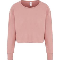 AWDis Womens Cropped Sweatshirt - Blanco/Color Rosa/Gris