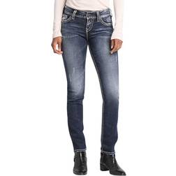 Silver Jeans Dam Suki Mid Rise Raka Ben - Mörkblå