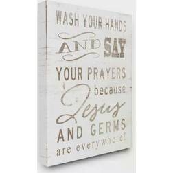 Stupell Industries White Wood Look Jesus & Germs are Everywhere Wash Your Hands Sign Wall Decor 30x40"