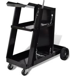 vidaXL Welding Cart Black Trolley with 3 Shelves Workshop Organiser