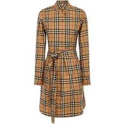 Burberry Vintage Check Stretch Cotton Shirt Dress - Beige