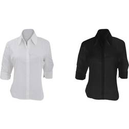 Kustom Kit Continental Damenbluse mit 3/4 Ärmeln - Weiß/Schwarz