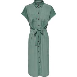 Only Hannover Midi Tie Belt Shirt Dress - Green/Laurel Wreath