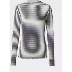 Karen by Simonsen Candacekb Stripe LS Kvinde Bluser Slim Fit Stribet hos Magasin Egret/night Sky Stripe