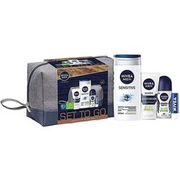 Nivea Set to Go Sensitive Wash Kit Giftset,'s Toiletry Gift Set for Sensitive Skin Care, with Crème, Gift Set for Skincare on the Go, Men's Gift Set