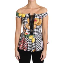 Dolce & Gabbana Corset Blouse Sicily Top Black/White TSH3084-36 IT36