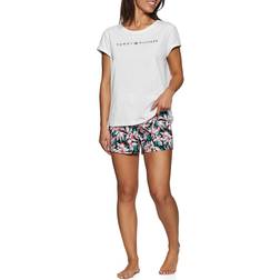 Tommy Hilfiger Women's SS Woven Short Set Pajama, White/Tropical Floral