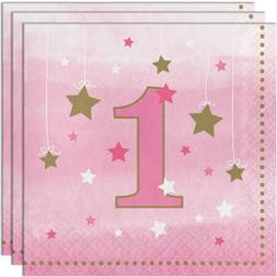 Creative Converting Twinkle Little Star Rosa, 1-års servetter 16-pack