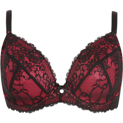 Oola Tonal Lace Padded Plunge Bra - Red/Black