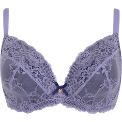 Oola Tonal Lace Padded Plunge Bra - Navy/Lilac