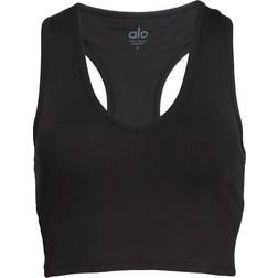 Alo Goddess Ribbed Cropped Racerback Tank Top - Black