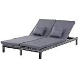 OutSunny 2 Person Rattan Lounger Adjustable Double Chaise Chair Grey