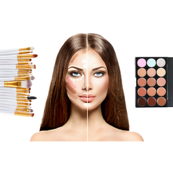 Set Di 20 Pennelli E 1 Palette Di 15 Correttori Glamza