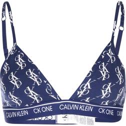 Calvin Klein CK One logo unlined triangle bralette in logo print