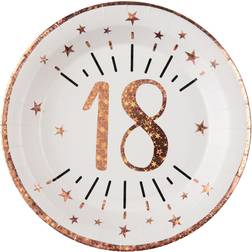 Assiette anniversaire 18 ans blanche et rose gold 22.5cm (x10) REF/7348 Matière carton Rose