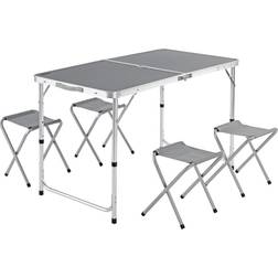 Camping Table & Chairs Set 5Pcs Grey Aluminium Foldable