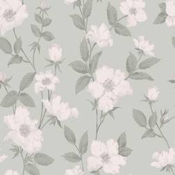 Laura Ashley Fleurir Smoke Green Floral Smooth Wallpaper