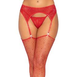 Rhinestone Garter Belt Os Red