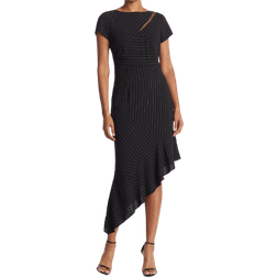 Shani Pinstripe Asymmetrical Ruffle Hem Dress - Black