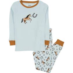 Leveret Kid's Cotton Short Blue Horse Pajamas - Horse Light Blue