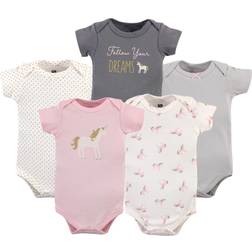Hudson Baby Baby Girls Gold-Tone Unicorn Bodysuits, Pack of