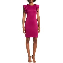 Tommy Hilfiger Flutter Sleeve Sheath Dress - Magenta