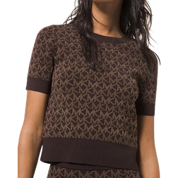 Michael Kors Logo Jacquard Short-Sleeve Sweater - Chocolate