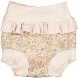 Wheat Neoprene Bath Pants with Ruffle - Flowers & Seashells