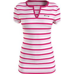 Tommy Hilfiger Stripe Split-Neck T-shirt - Light Pink Multi