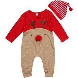 Avenue Baby Unisex Deer Rompers with Hat O Neck Christmas Festival Jumpsuit Hat Siut