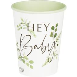 Ginger Ray Botanical Baby Shower Paper Party Cups 8 Pack, White, 8 Count (Pack of 1)