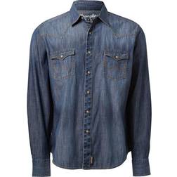 Wrangler Men's Retro Premium Long Sleeve Denim Western Snap Shirt - Blue Denim