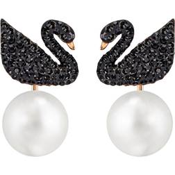 Swarovski Iconic Swan Pierced Earring - Rose Gold/Black/Pearls