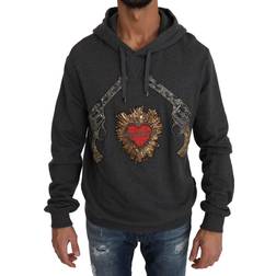 Dolce & Gabbana DG Gray Hooded Crystal Heart Gun Sweater Gray