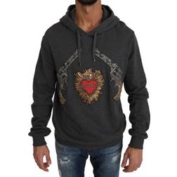 Dolce & Gabbana Gray Hooded Red Crystal Heart Gun Sweater Gray