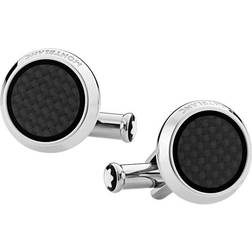 Montblanc Boutons De Manchette Ronds En Acier Inoxydable Avec Incrustation Motif Carbone Boutons De Manchette Argent