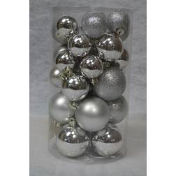 Kaemingk Pack of 30 Assorted Shatterproof Bauble Decorations Silver Christmas Tree Ornament