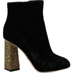Dolce & Gabbana Velvet Crystal Square Heels - Black